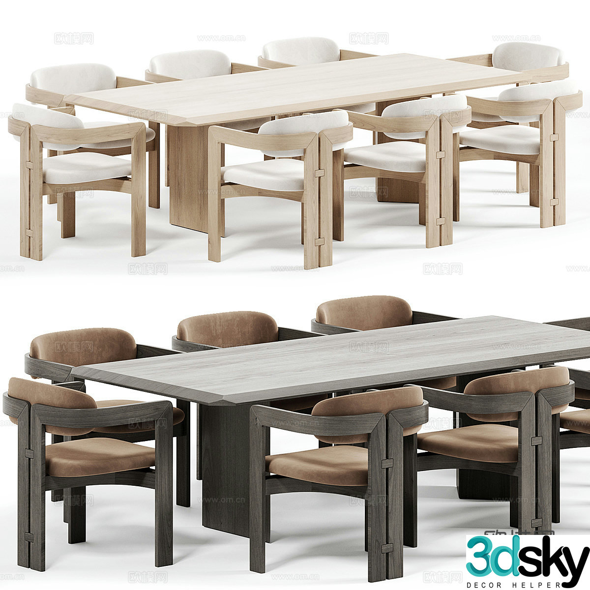New Chinese dining table and chair 3D model