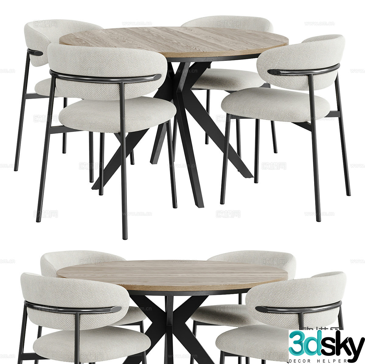 New Chinese dining table and chair 3D model