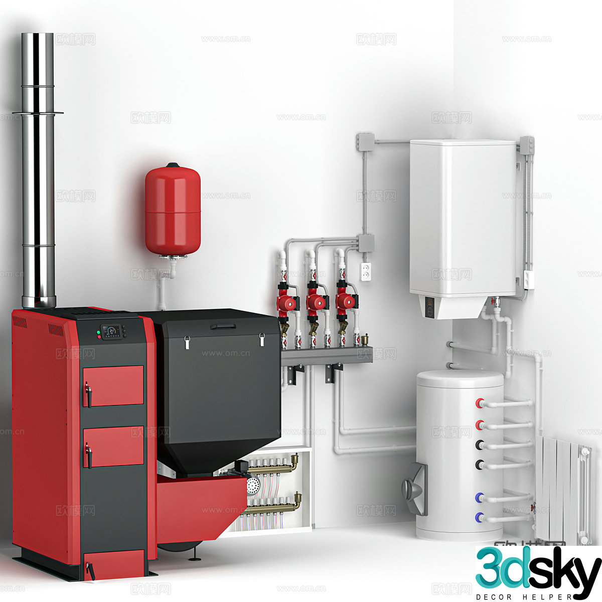 Modern boiler room equipment 3d model
