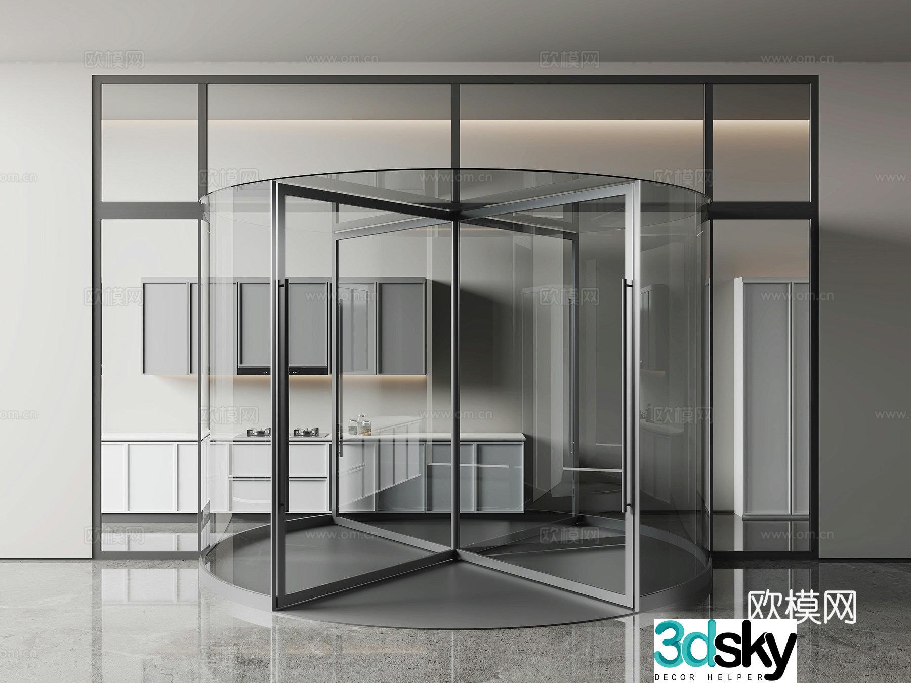 Modern home entrance glass revolving door glass window 3d model