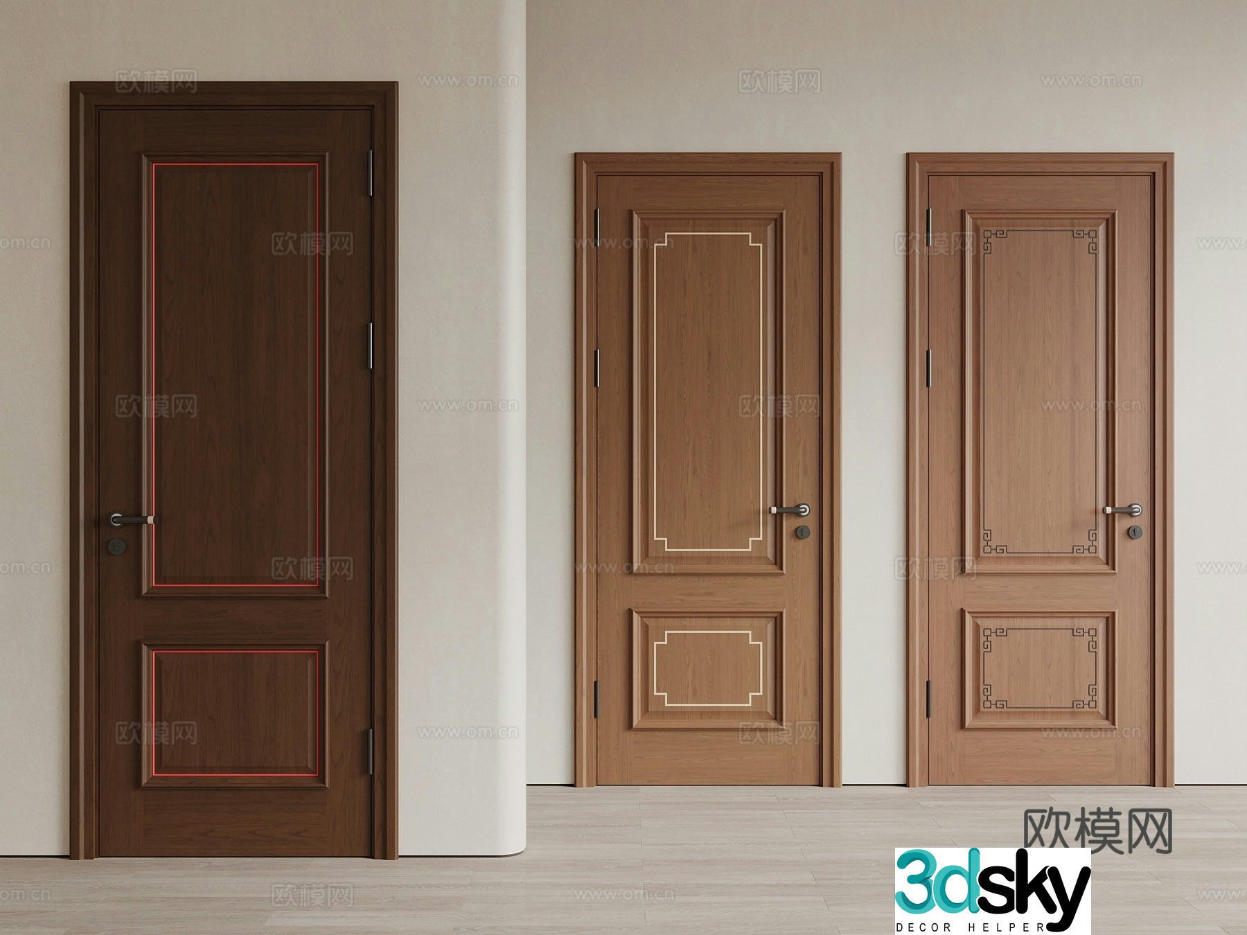 New Chinese style single-open door bedroom door solid wood door interior door 3d model