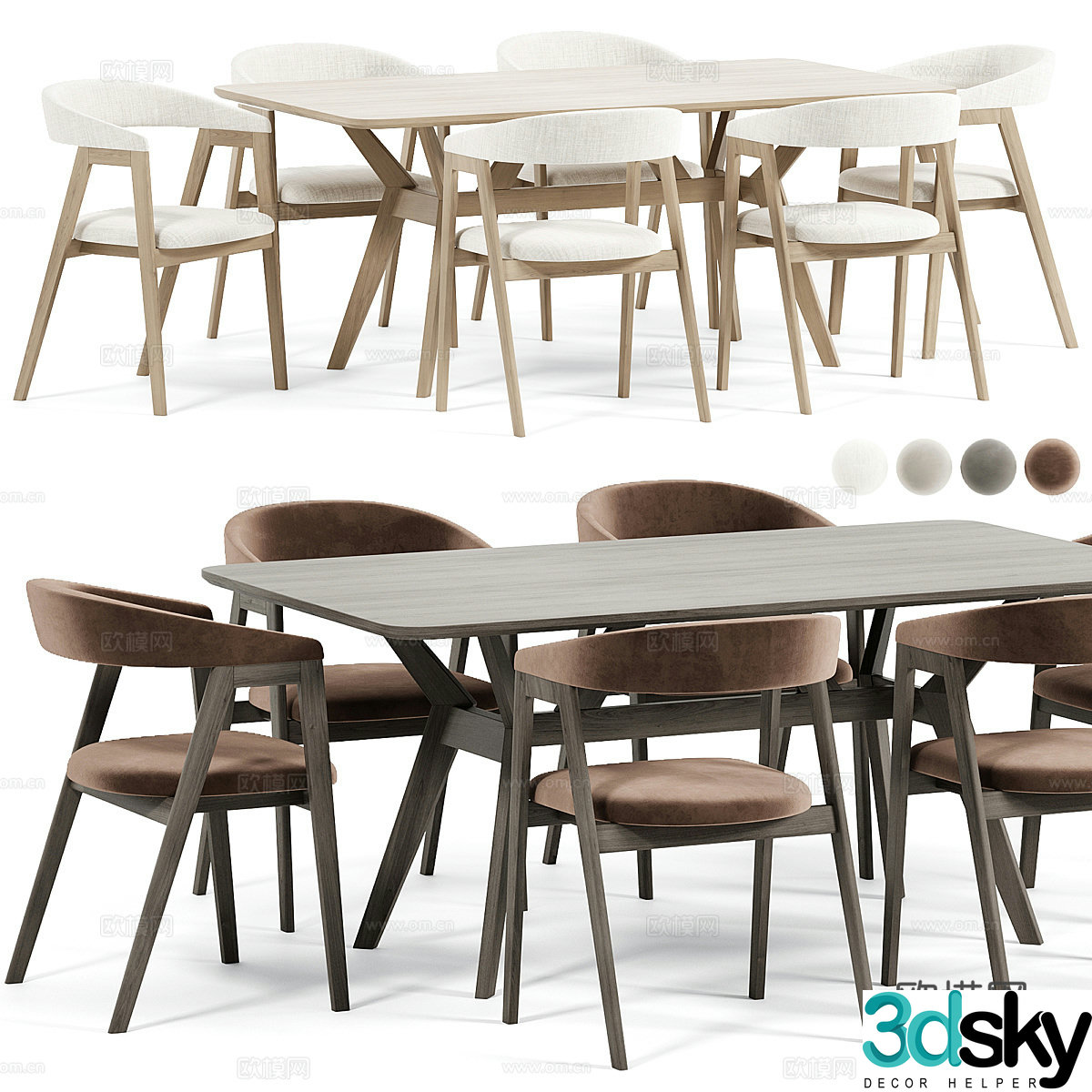 New Chinese dining table and chair 3D model