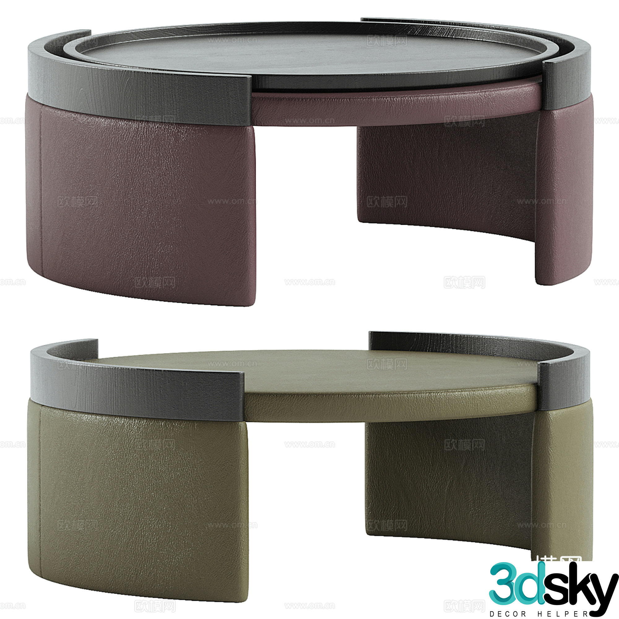 Modern leather coffee table collection 3d model