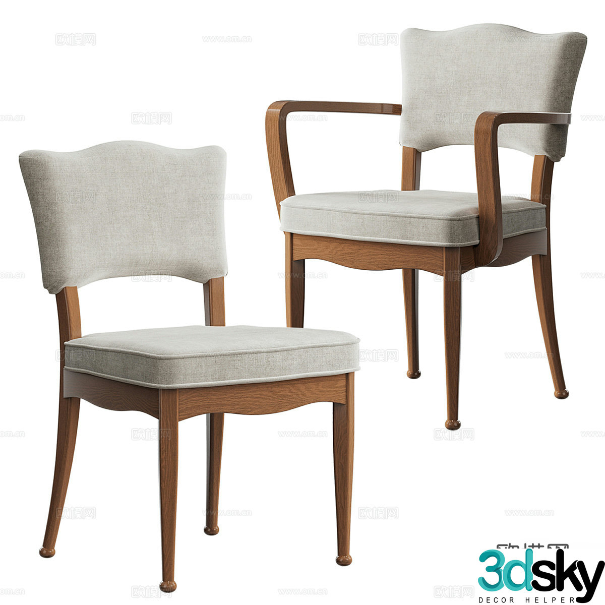Middle -aged single chair dining chair 3D model