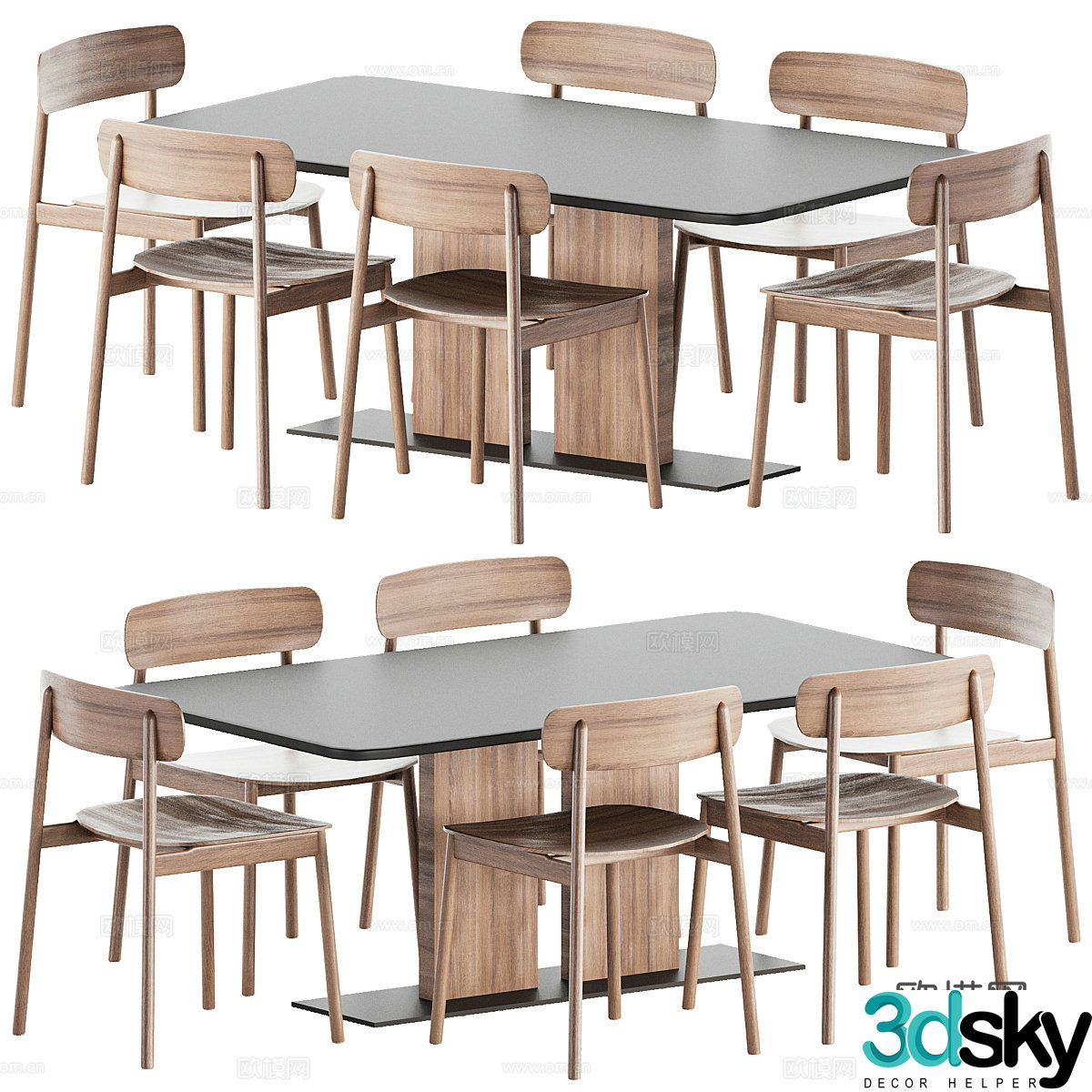 New Chinese dining table and chair 3D model