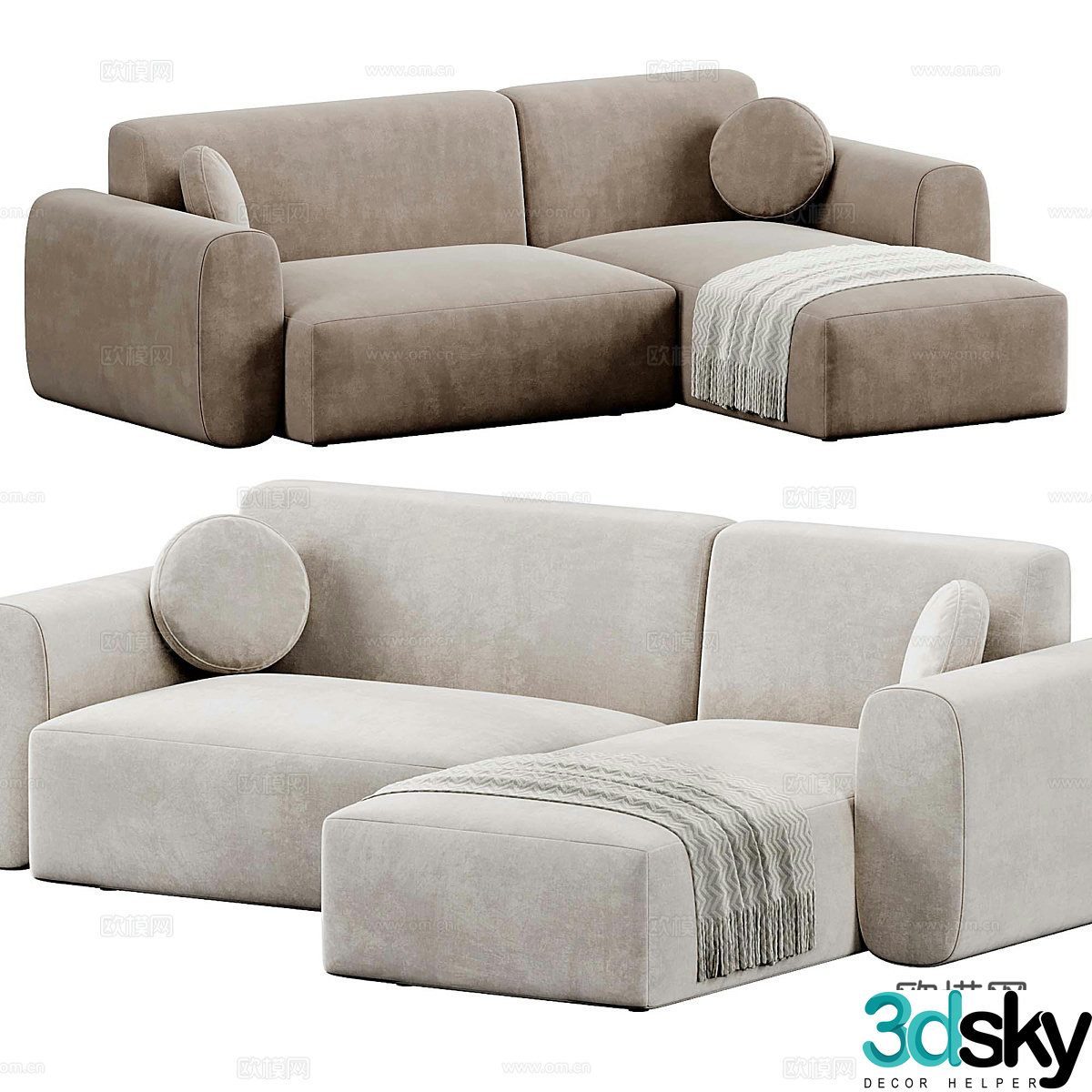 Modern creamy corner sofa 3d model
