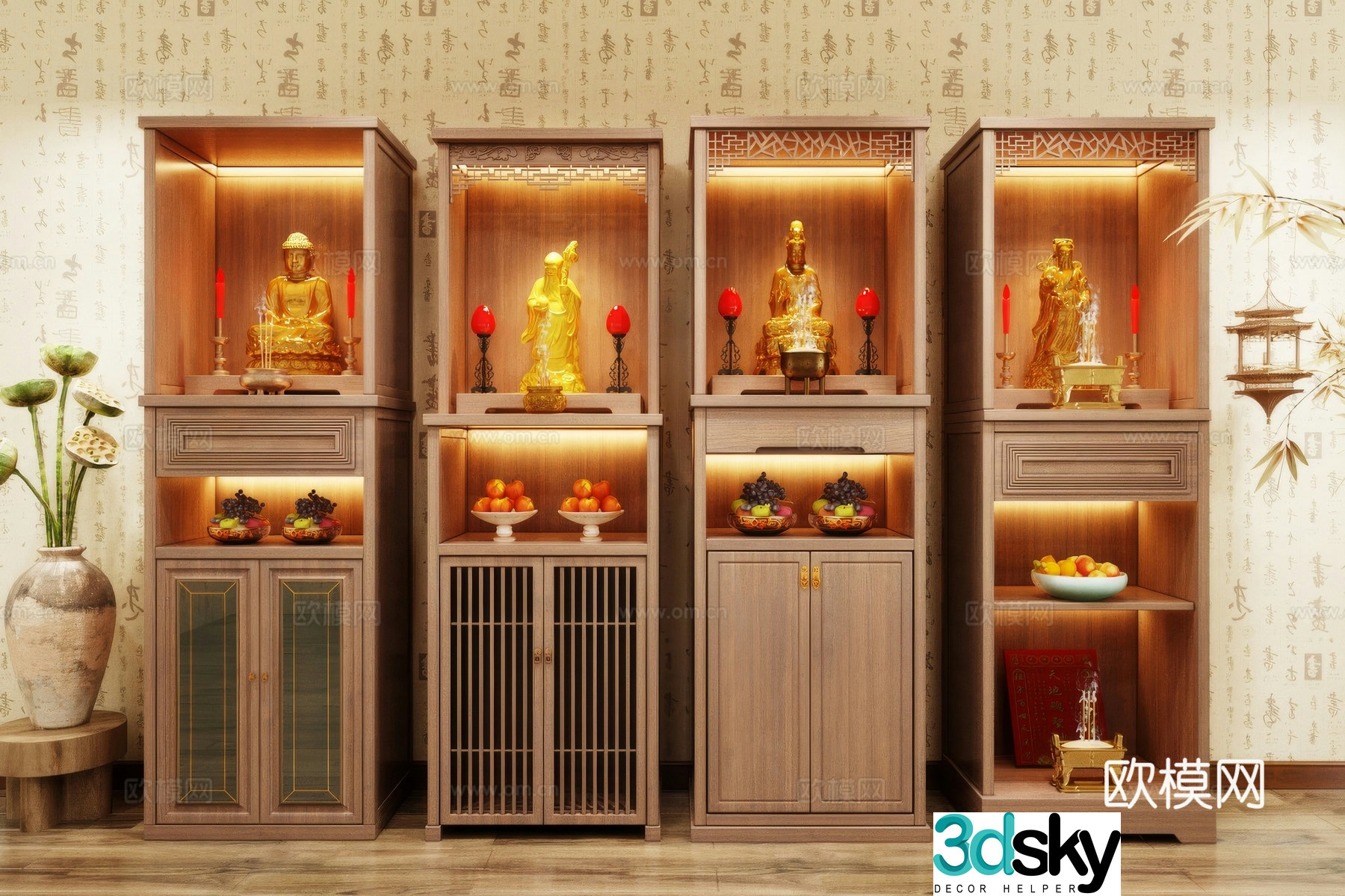 Buddha niche shrine hostel incense stove candle holder 3d model