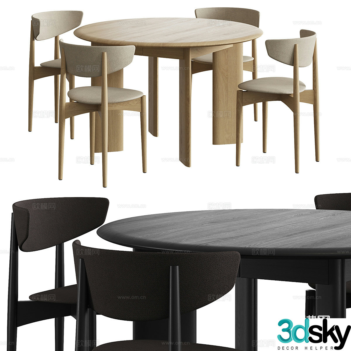 New Chinese dining table and chair 3D model