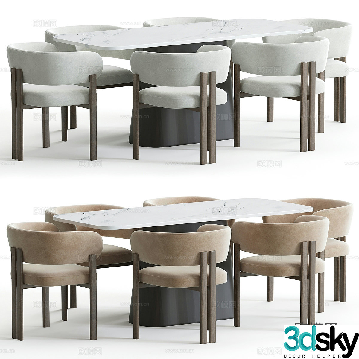 New Chinese dining table and chair 3D model