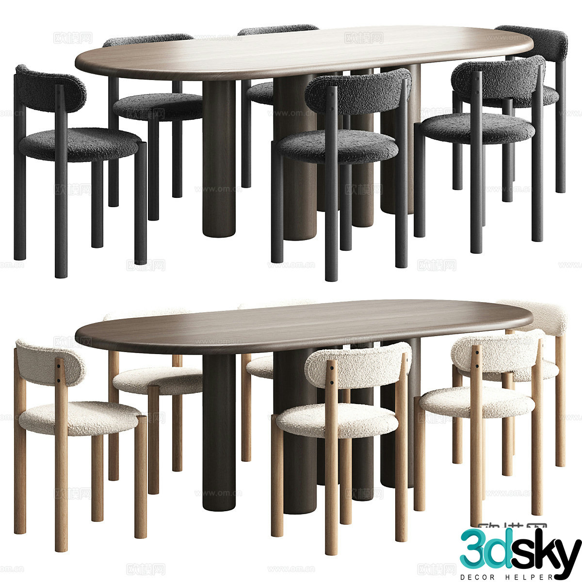 Modern cream style dining table and chair 3d model