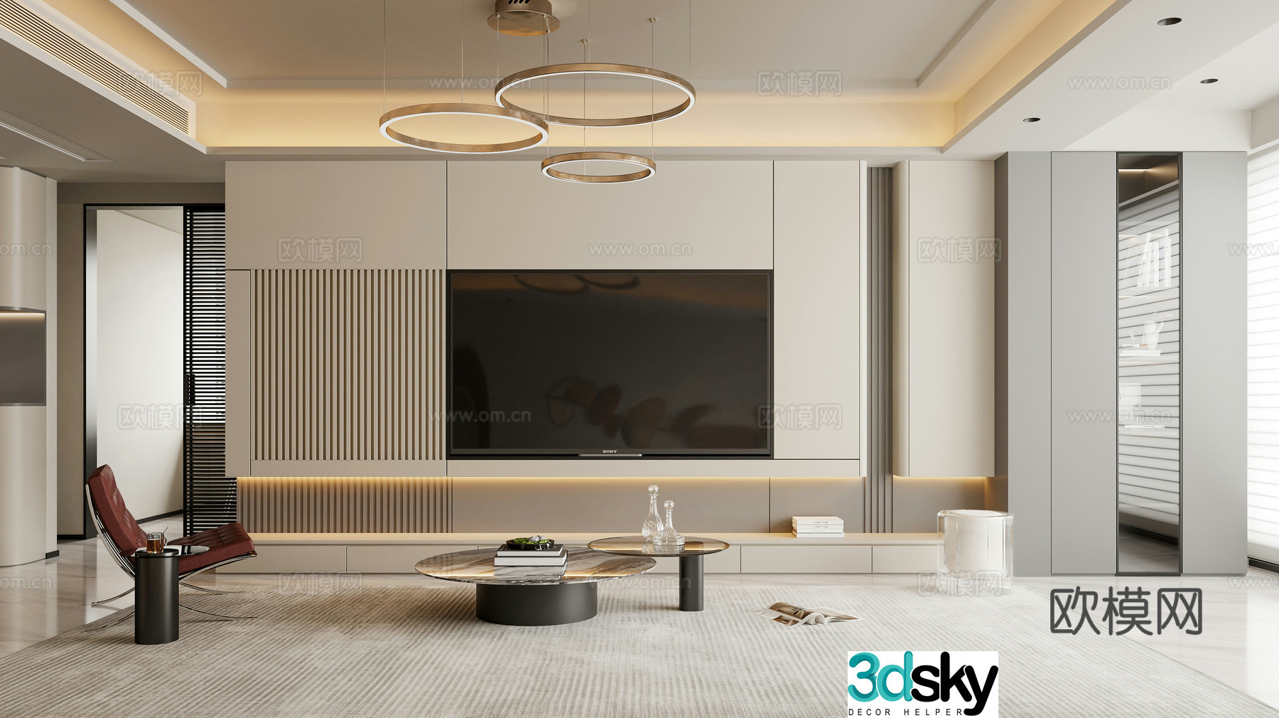 Modern living and dining room 3d model