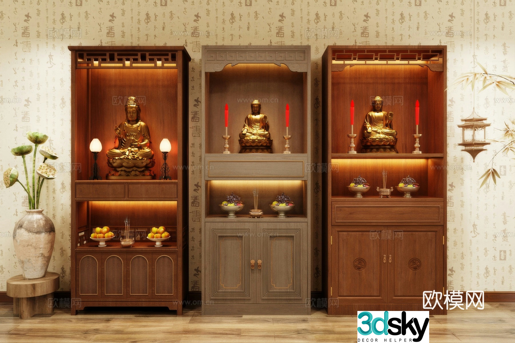 Buddha niche shrine hostel incense stove candle holder 3d model