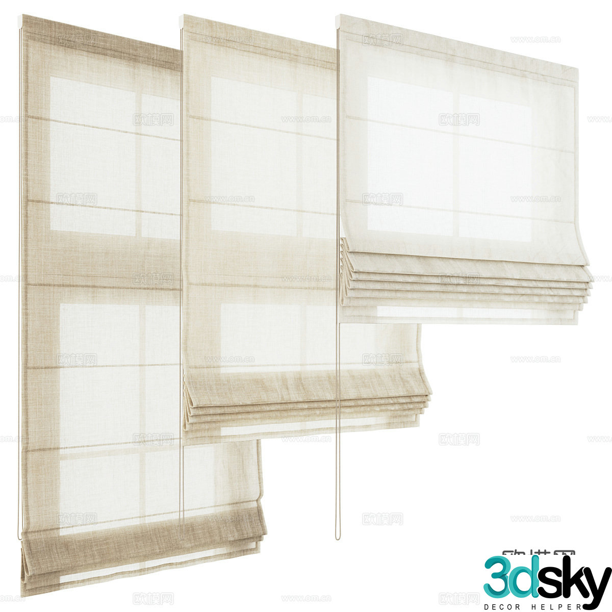 New Chinese cotton and linen fabric roller blind 3D model