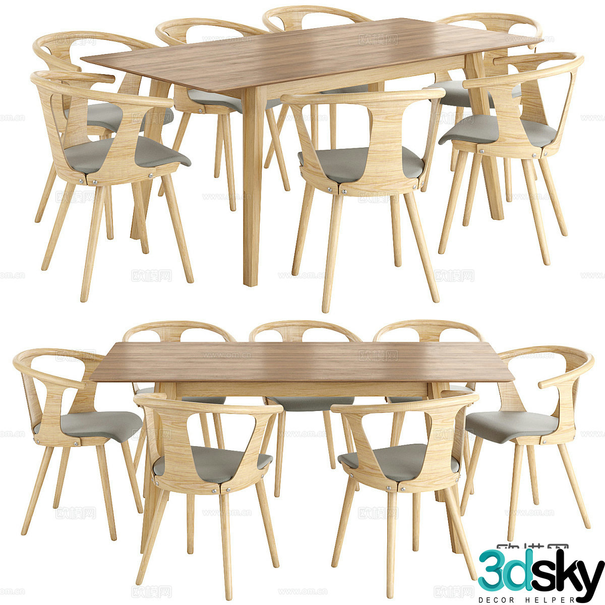 Creamy Nordic dining table and chair 3d model