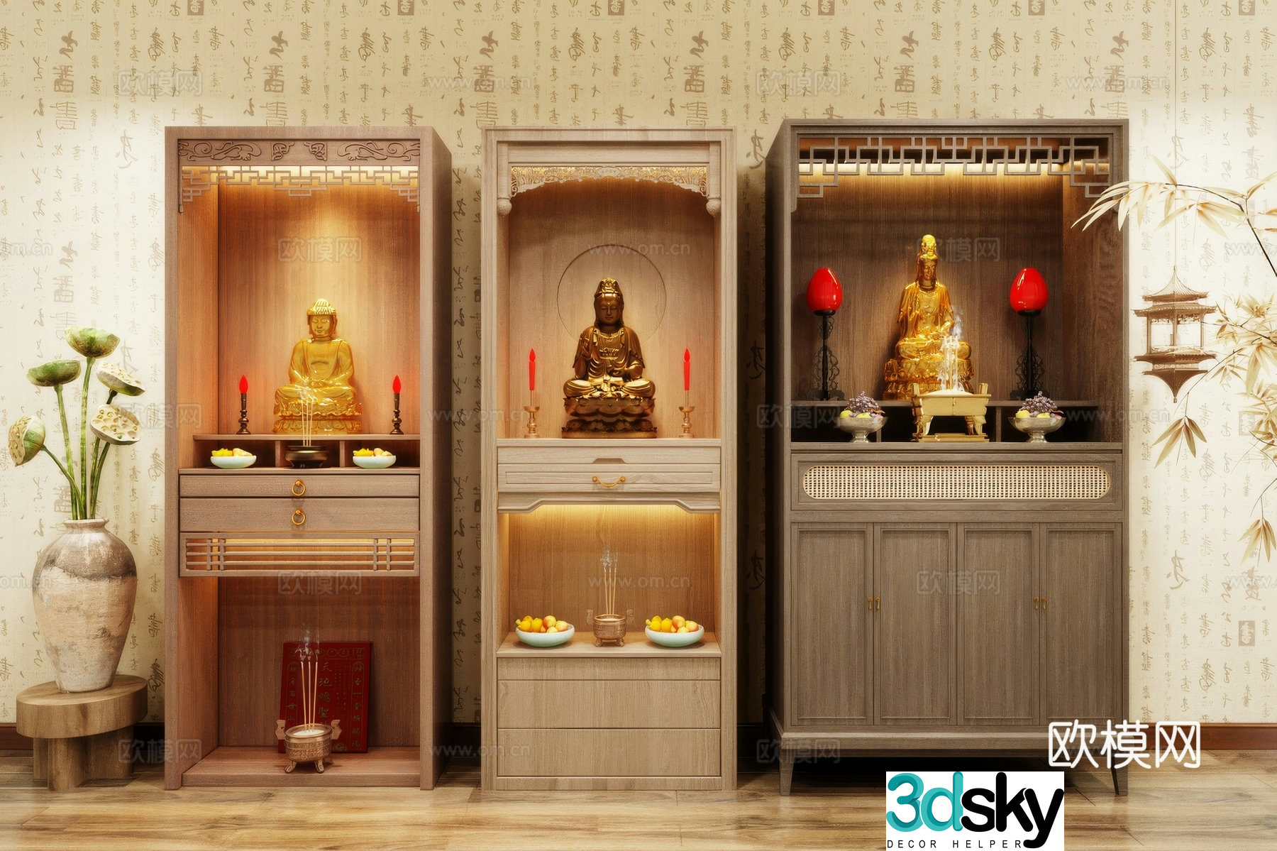 Buddha niche shrine hostel incense stove candle holder 3d model