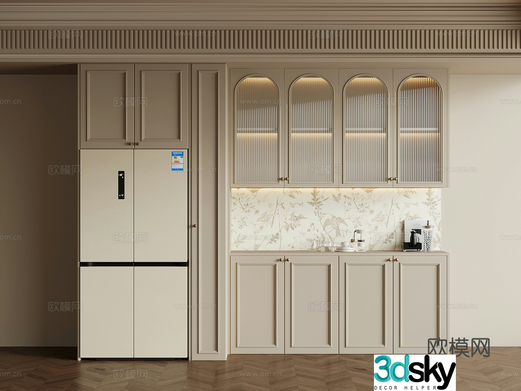 Wine cabinet French creamy wine cabinet sideboard 3D model