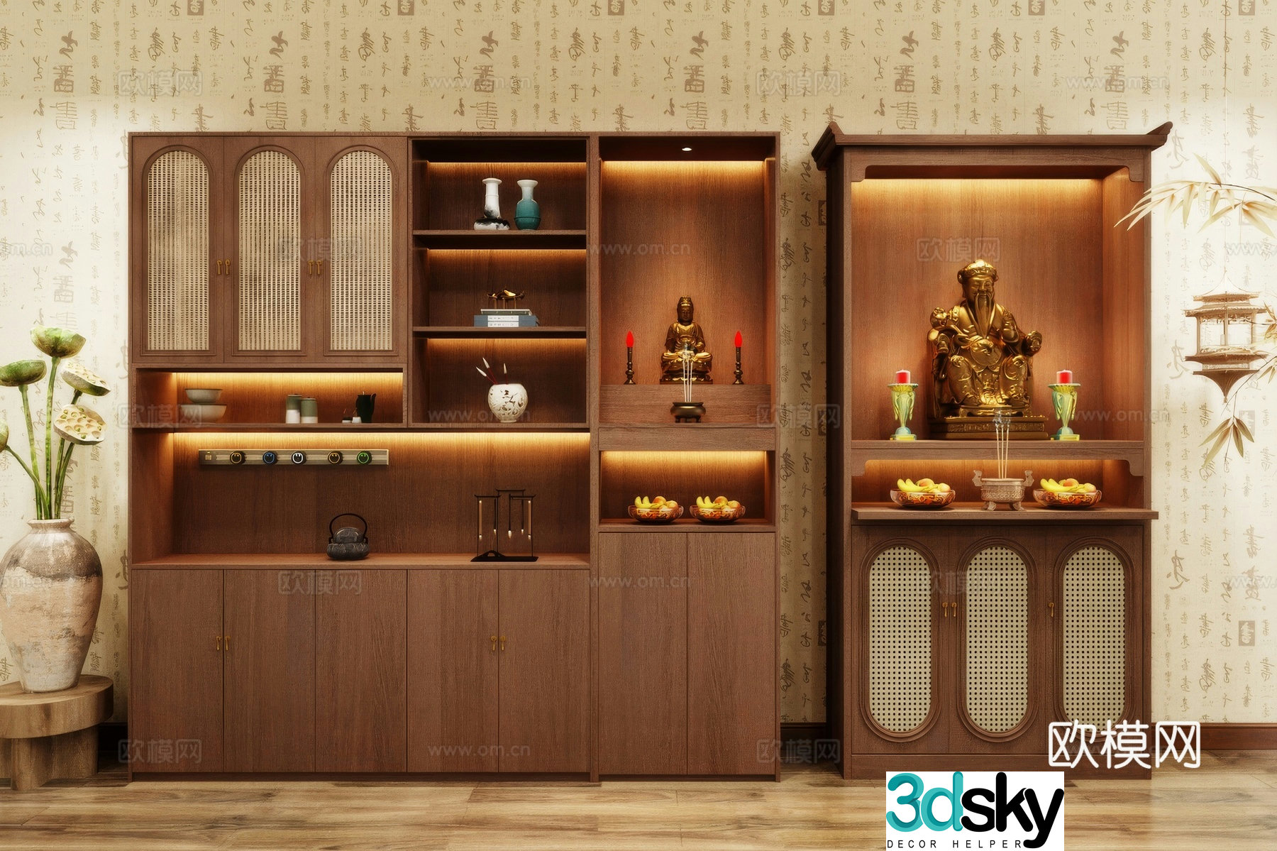 Buddha niche shrine hostel incense stove candle holder 3d model