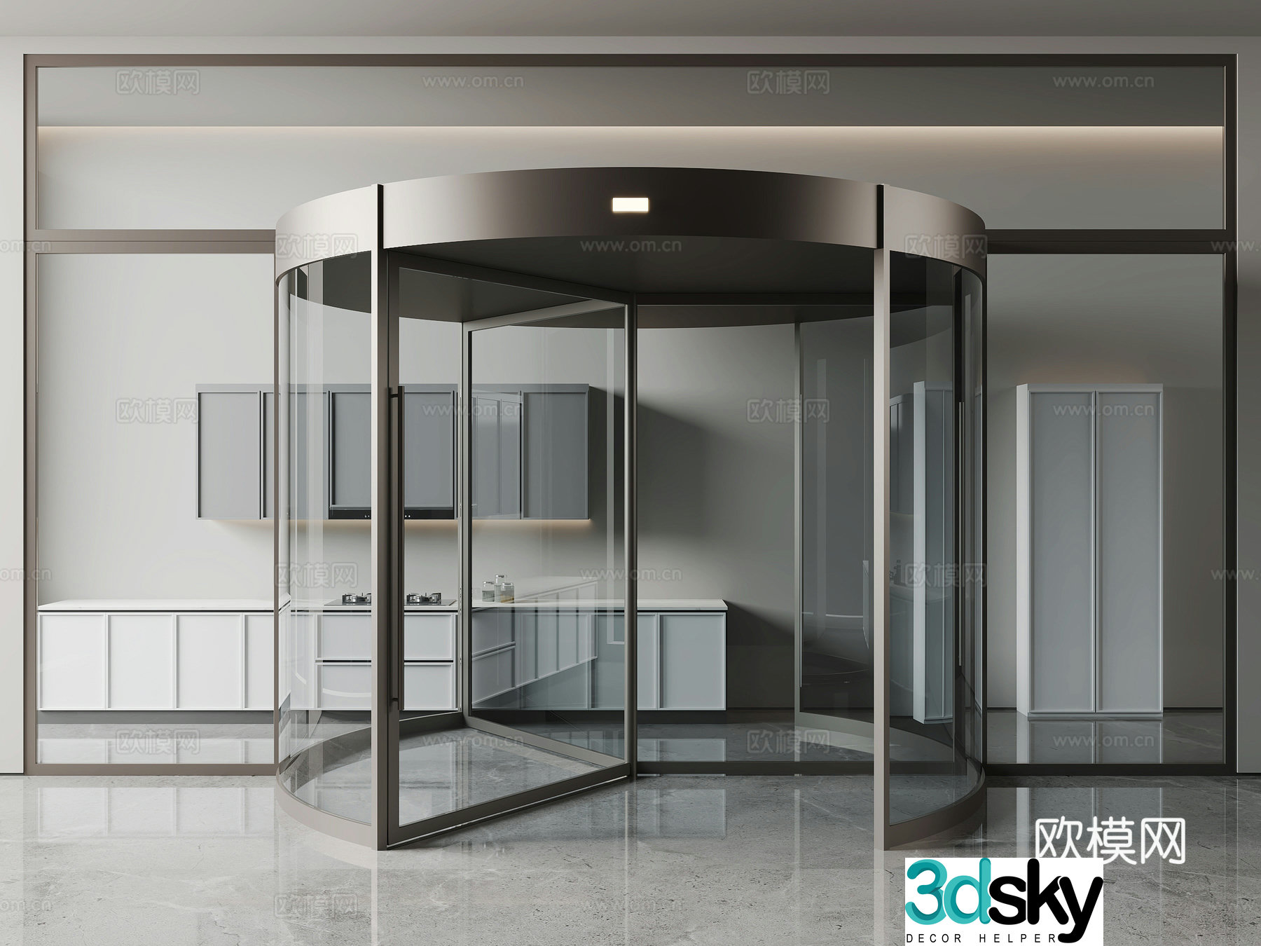 Modern home entrance glass revolving door glass window 3d model