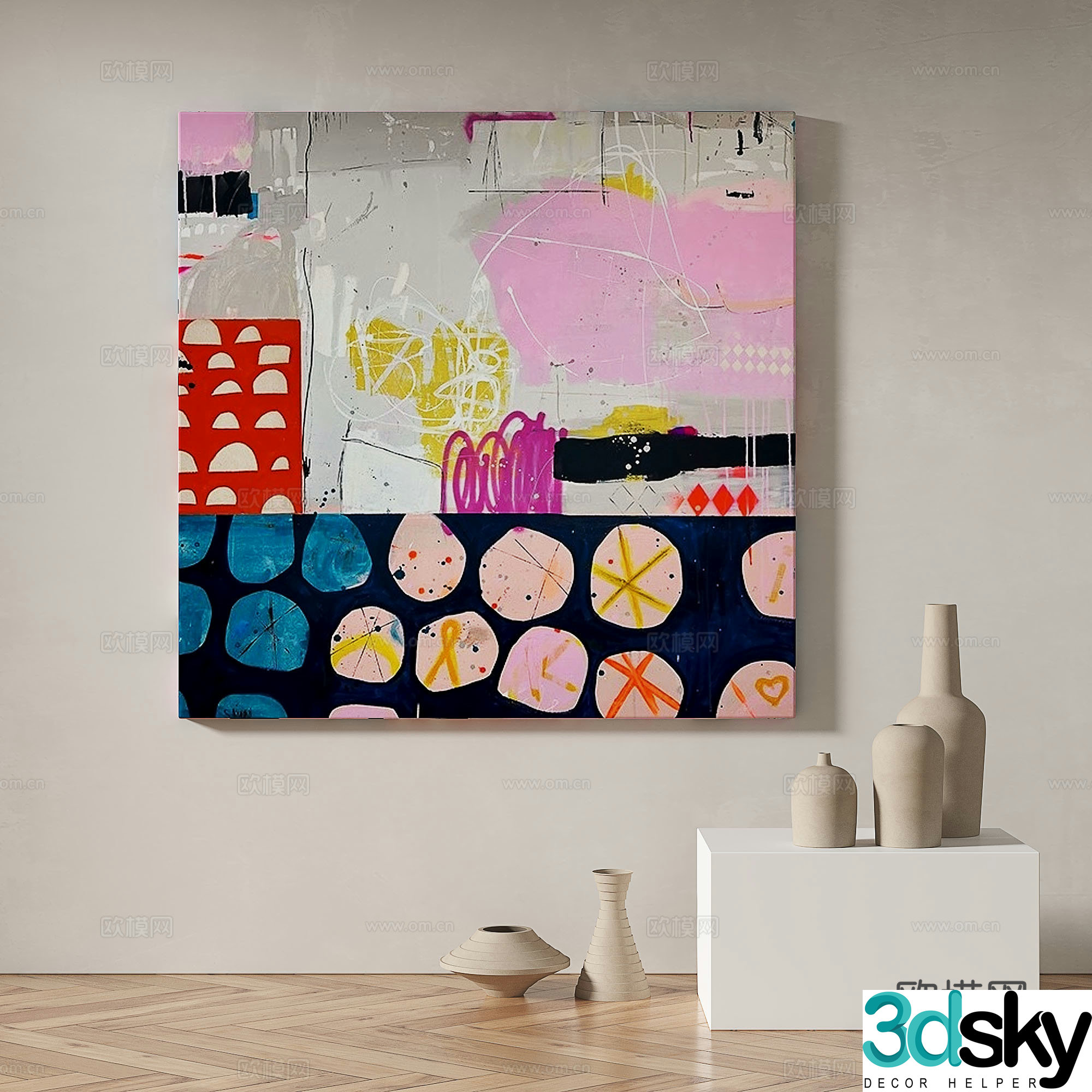 Modern minimalist abstract decorative painting 3d model