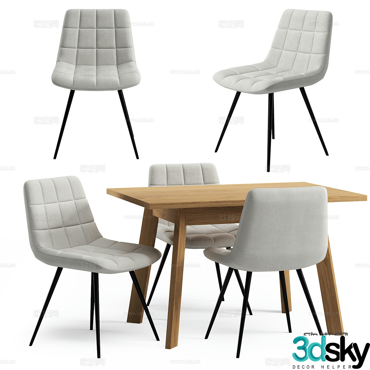 Modern Nordic dining table and chair 3d model