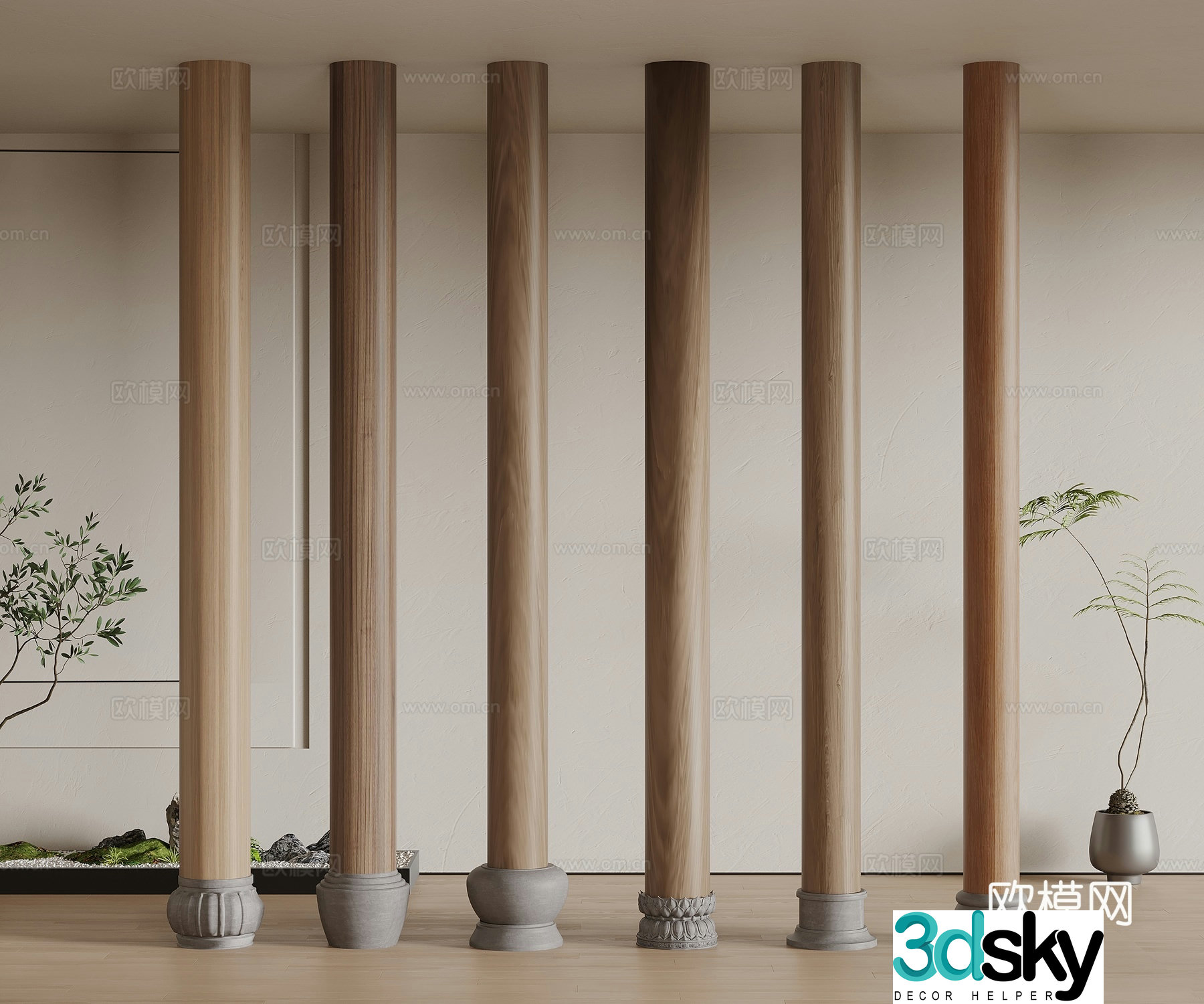 New Chinese style Chinese style decorative columns pillars architectural columns column combinations cylinder 3d model