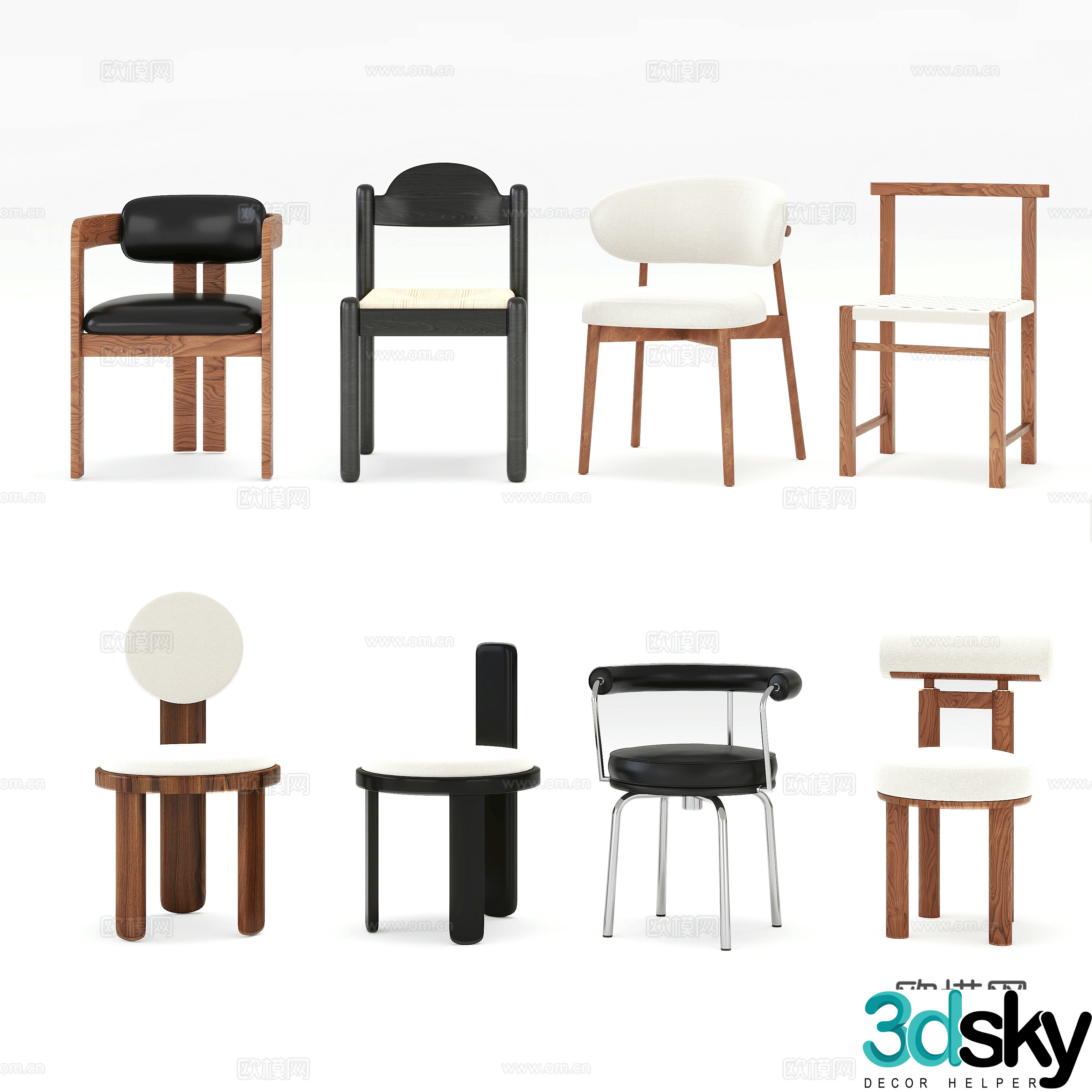 Modern medieval dining chair solid wood single chair fabric single chair dressing chair desk and chair 3d model