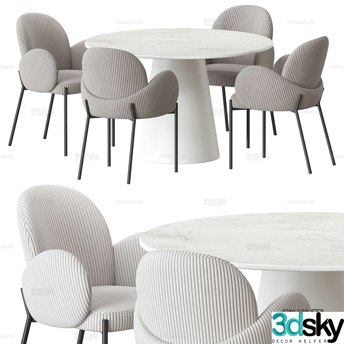 Modern cream style dining table and chair 3d model