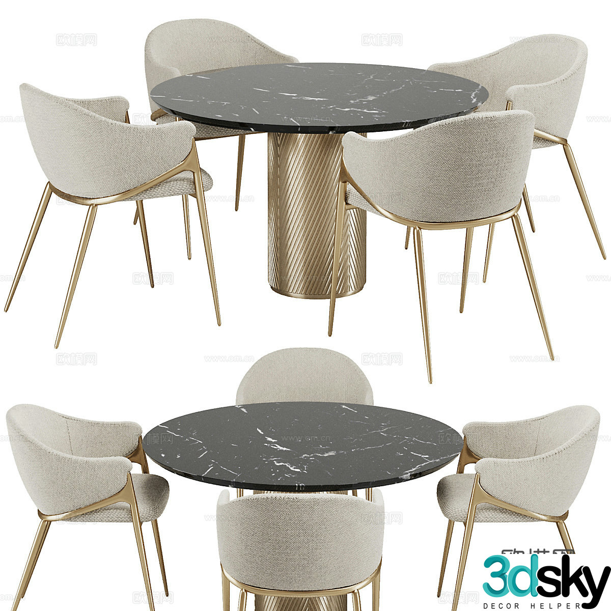 Modern light luxury dining table and chair 3D model