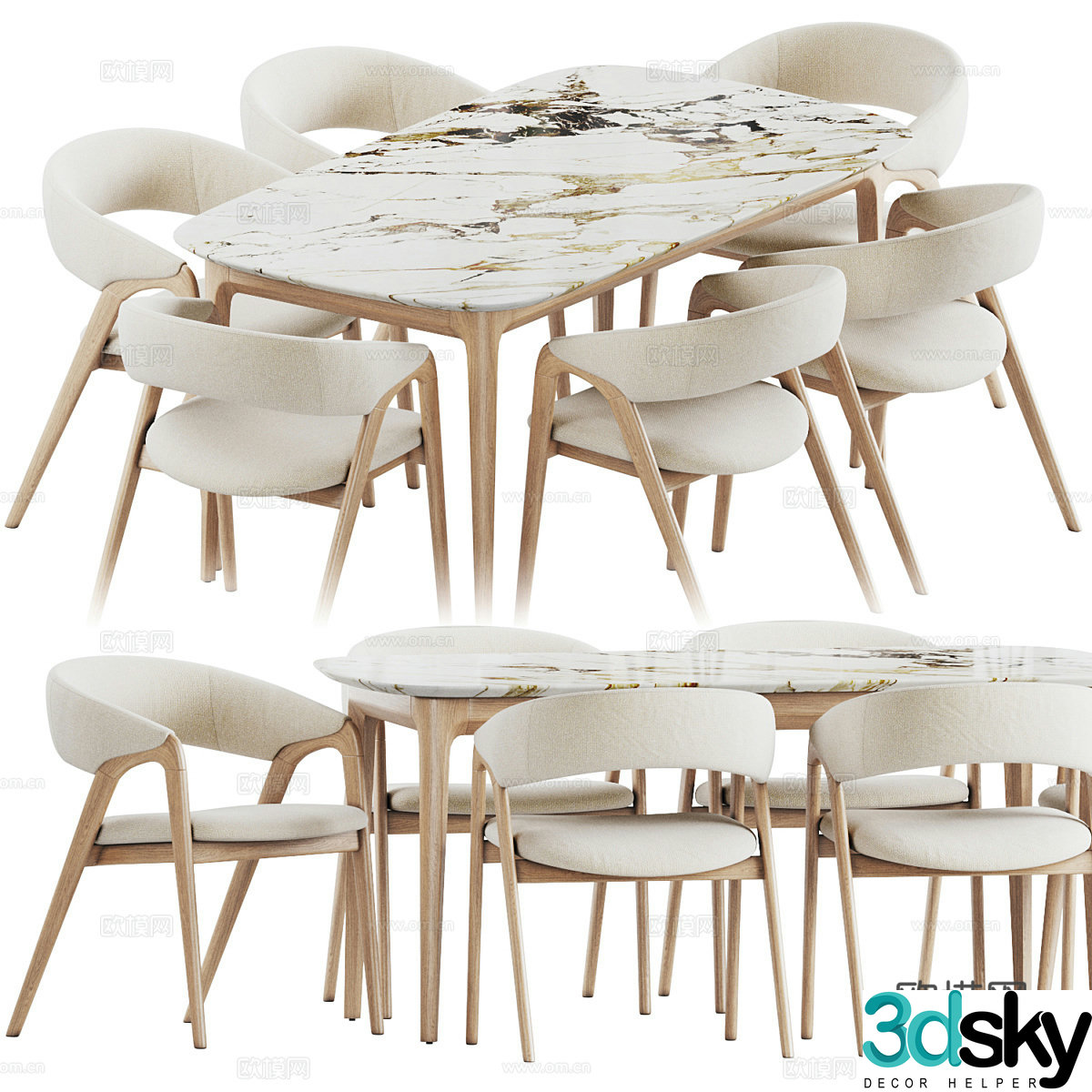 Modern light luxury dining table and chair 3D model