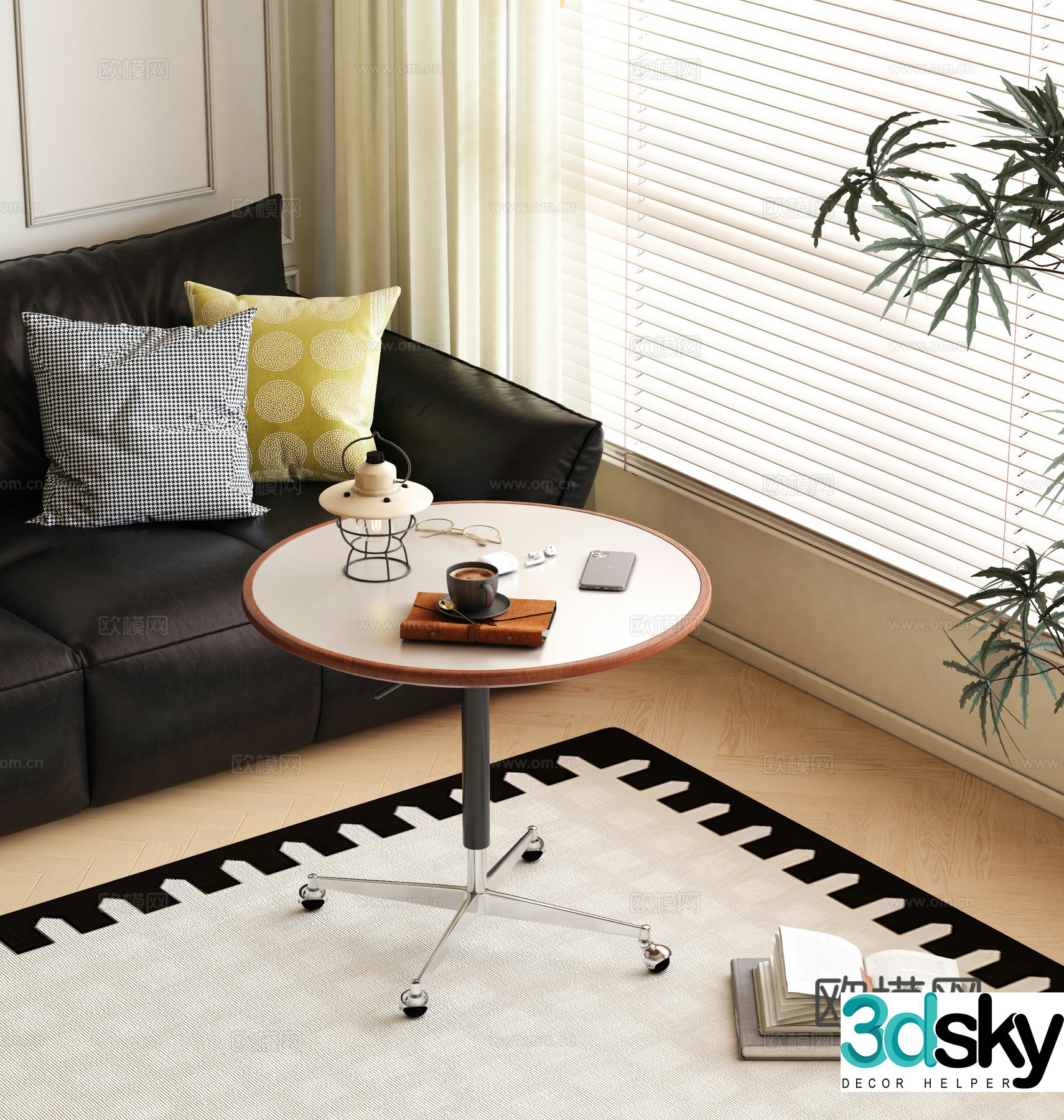 Modern medieval edge table marble edge table round edge table moving edge table sofa edge table lifting edge 3D model