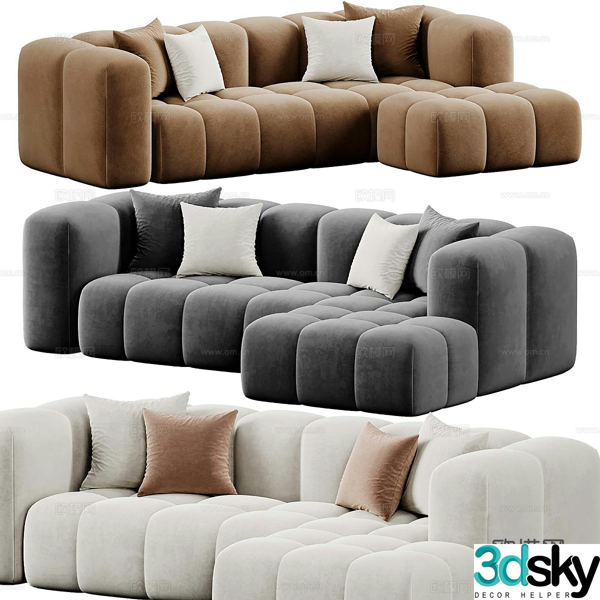 Modern creamy corner sofa 3d model