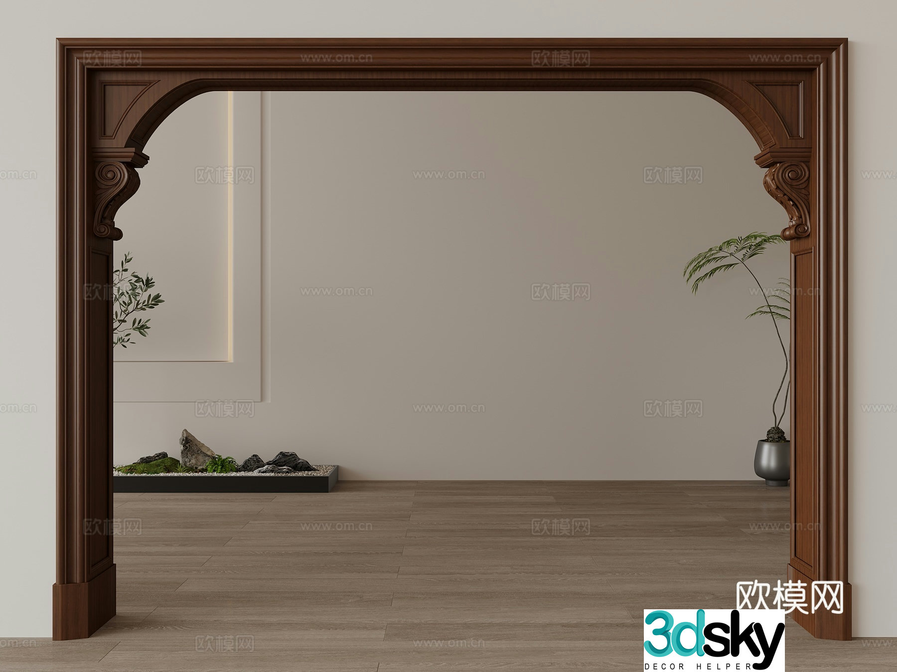 Modern door frame pass arc carved 3d model