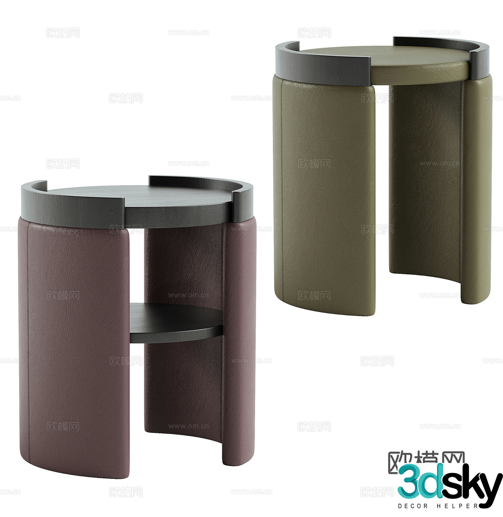 Modern leather bedside table collection 3d model