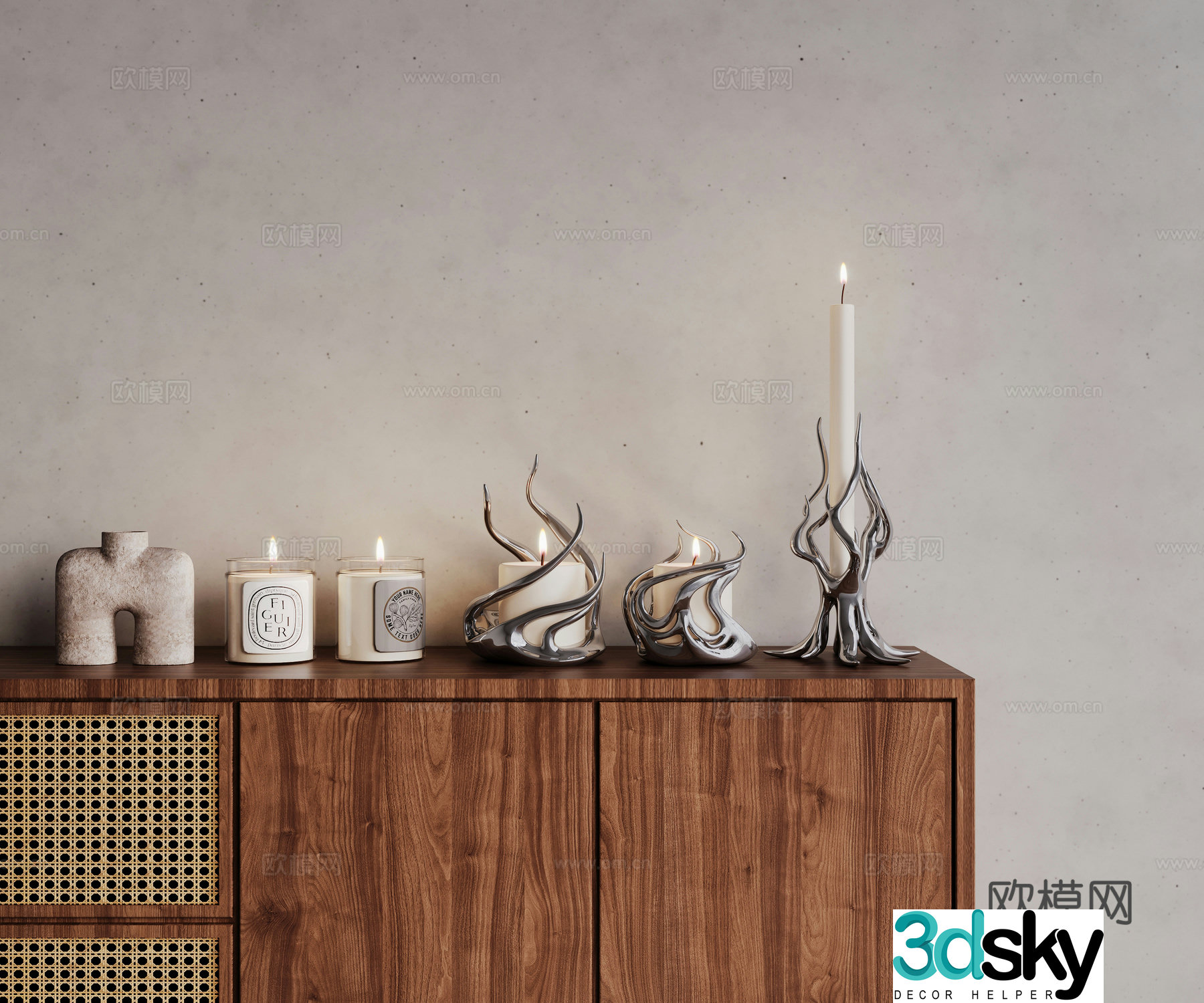 Modern candle ornament combination 3d model