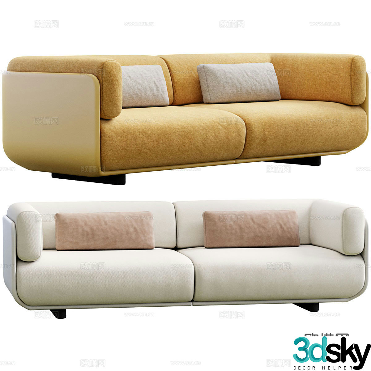 New Chinese style double sofa 3D model
