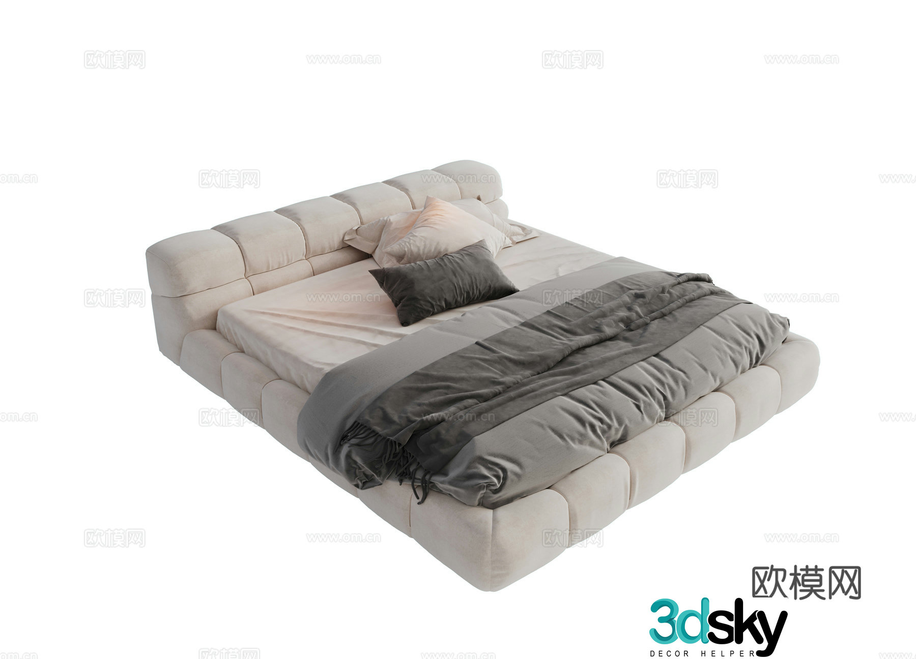 Modern fabric dual bed Main bed bedroom minimalist bed bed Minotti Modern dual bed 3D model