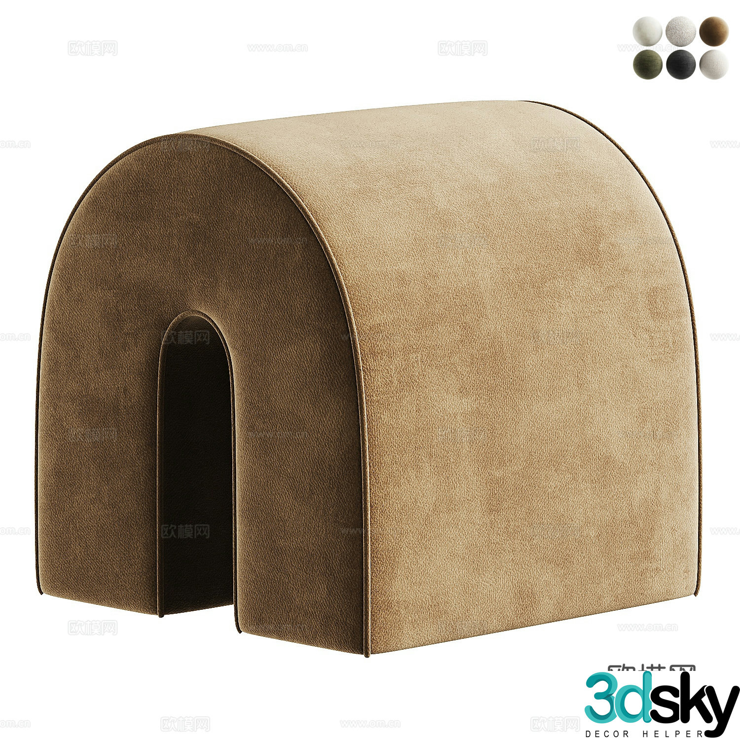Modern cream wind sofa stool 3D model