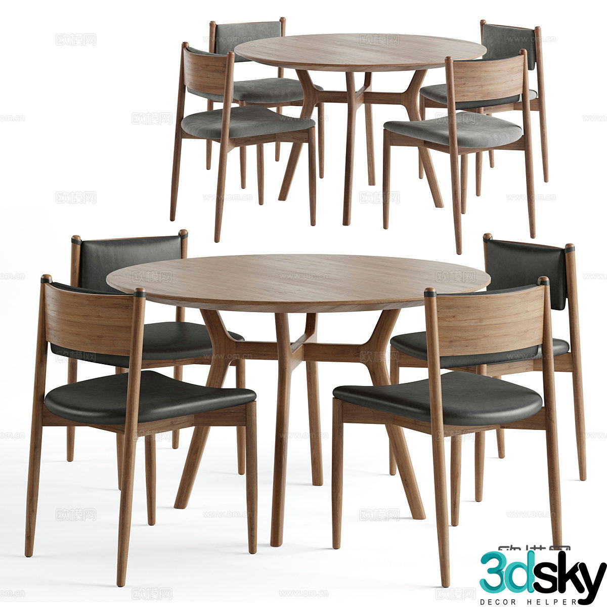 New Chinese dining table and chair 3D model