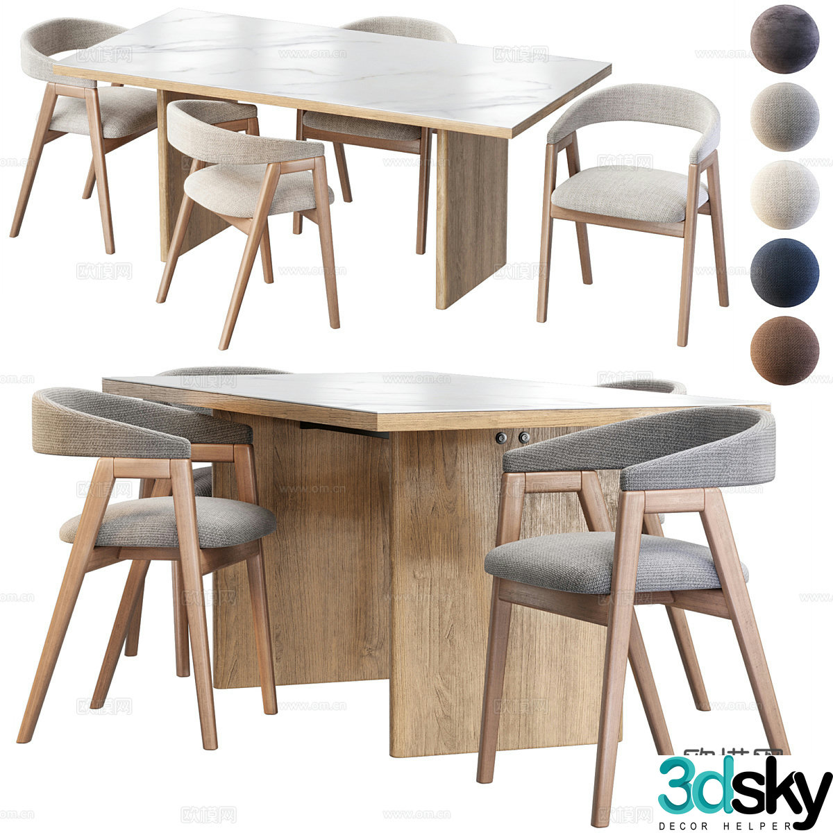 New Chinese dining table and chair 3D model