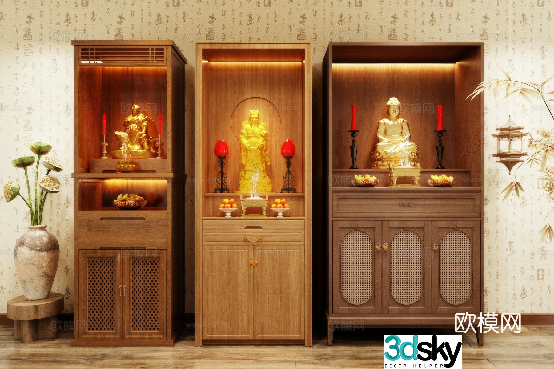 Buddha niche shrine hostel incense stove candle holder 3d model