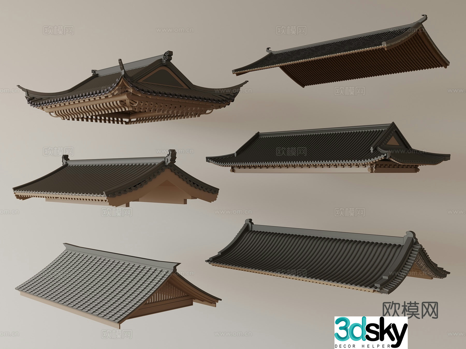Chinese style ancient building roof ancient building eaves architecture flying eaves roof tile roof 3D model