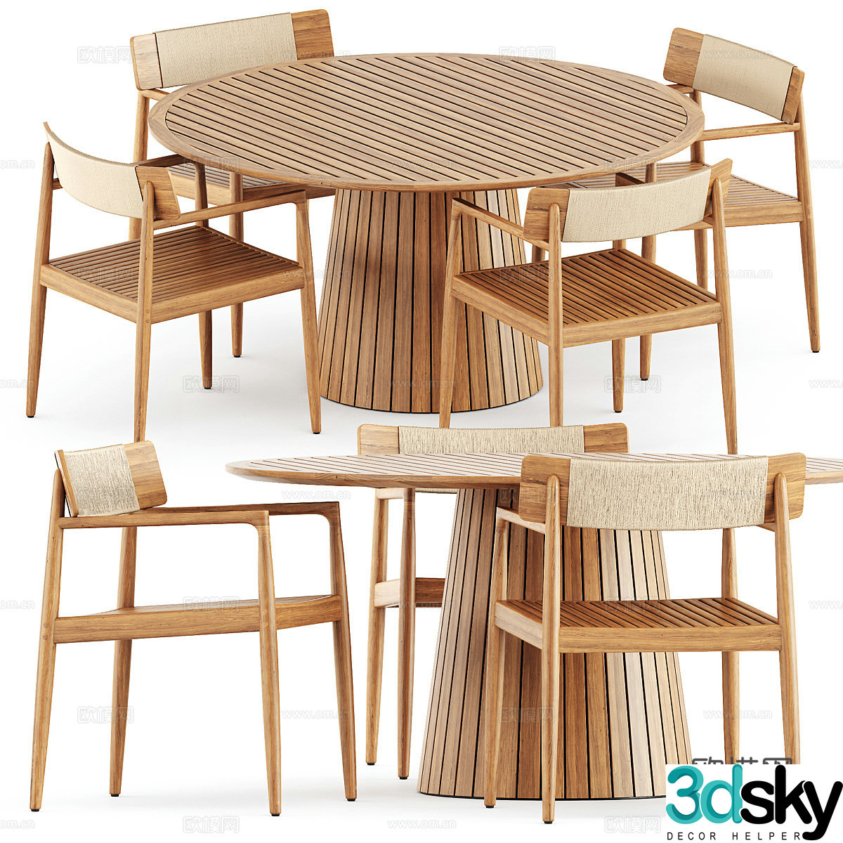 New Chinese log dining table and chair 3D model