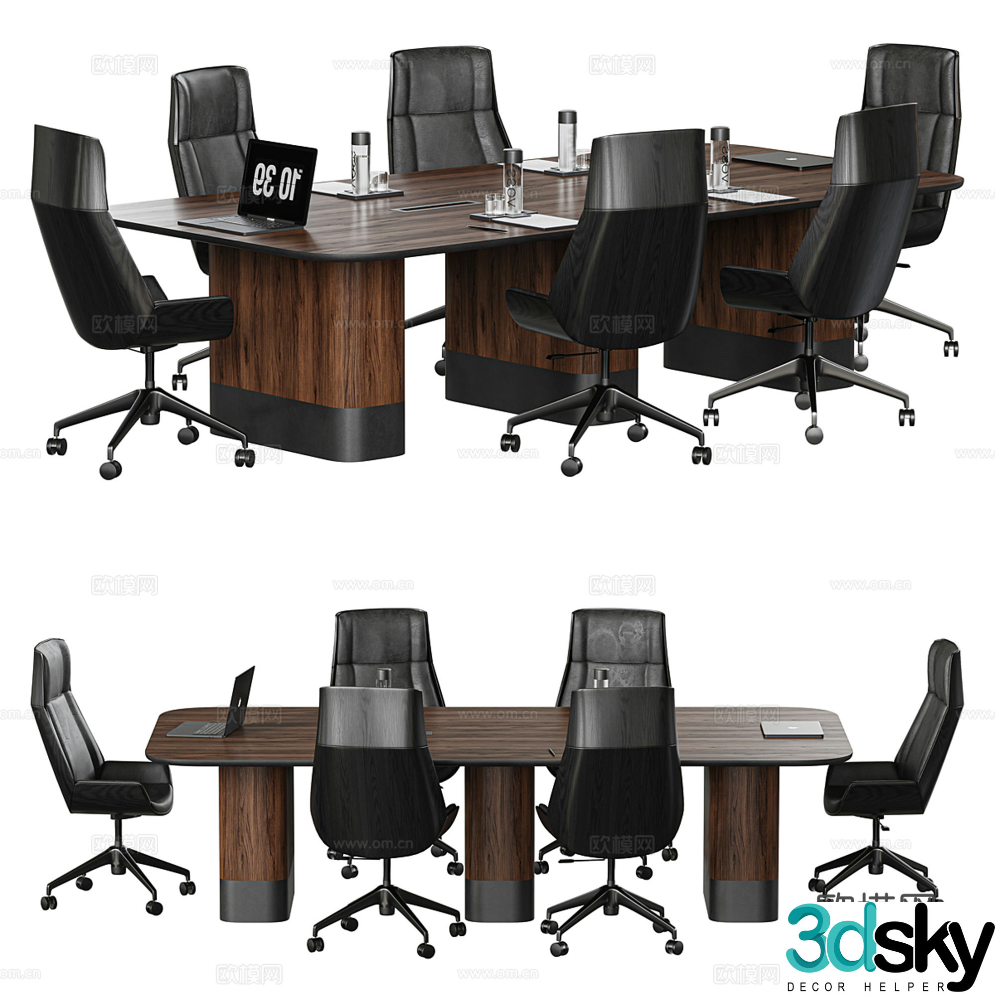 Modern conference table and chair combination 3d model
