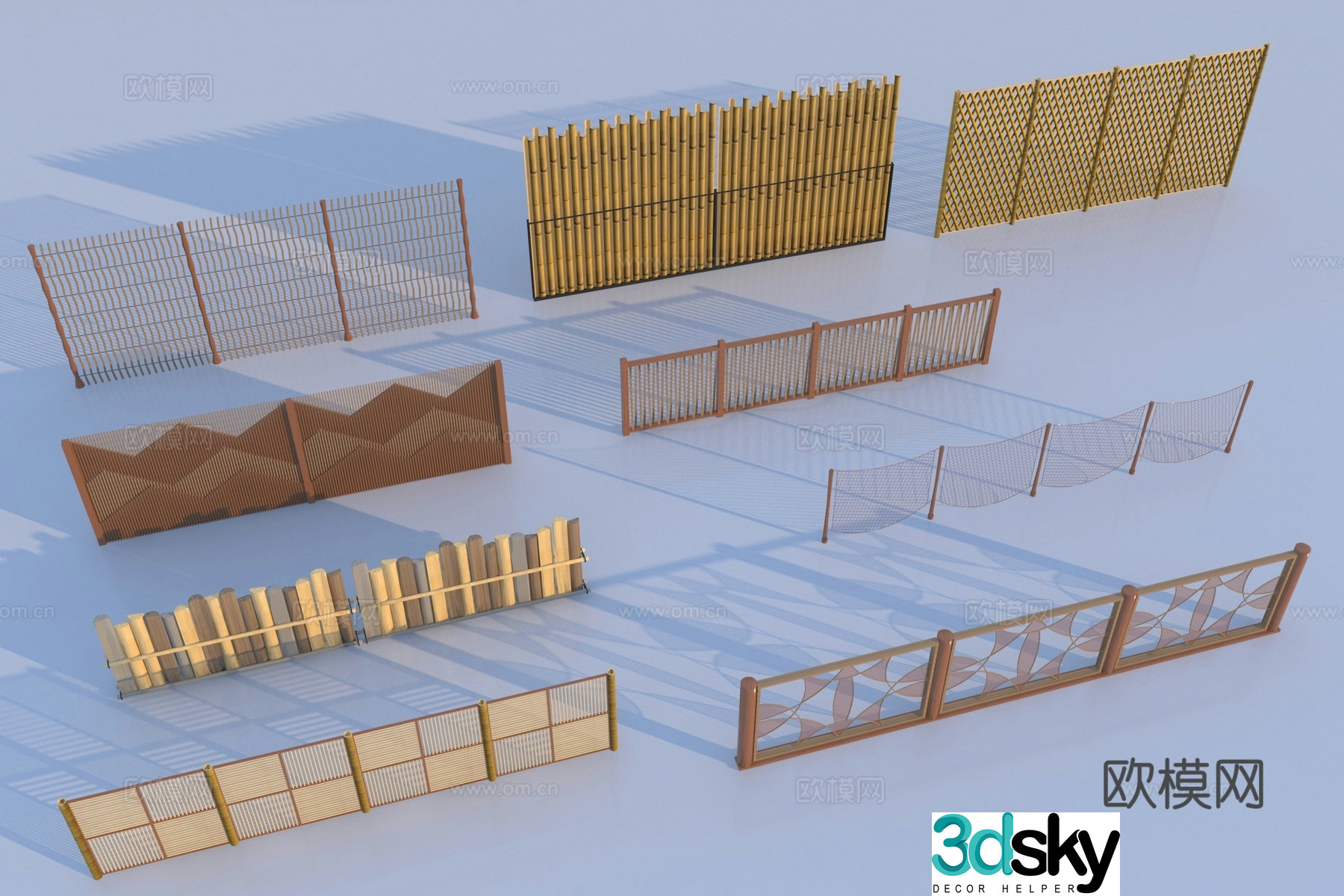 New Chinese -style grille fence 3D model