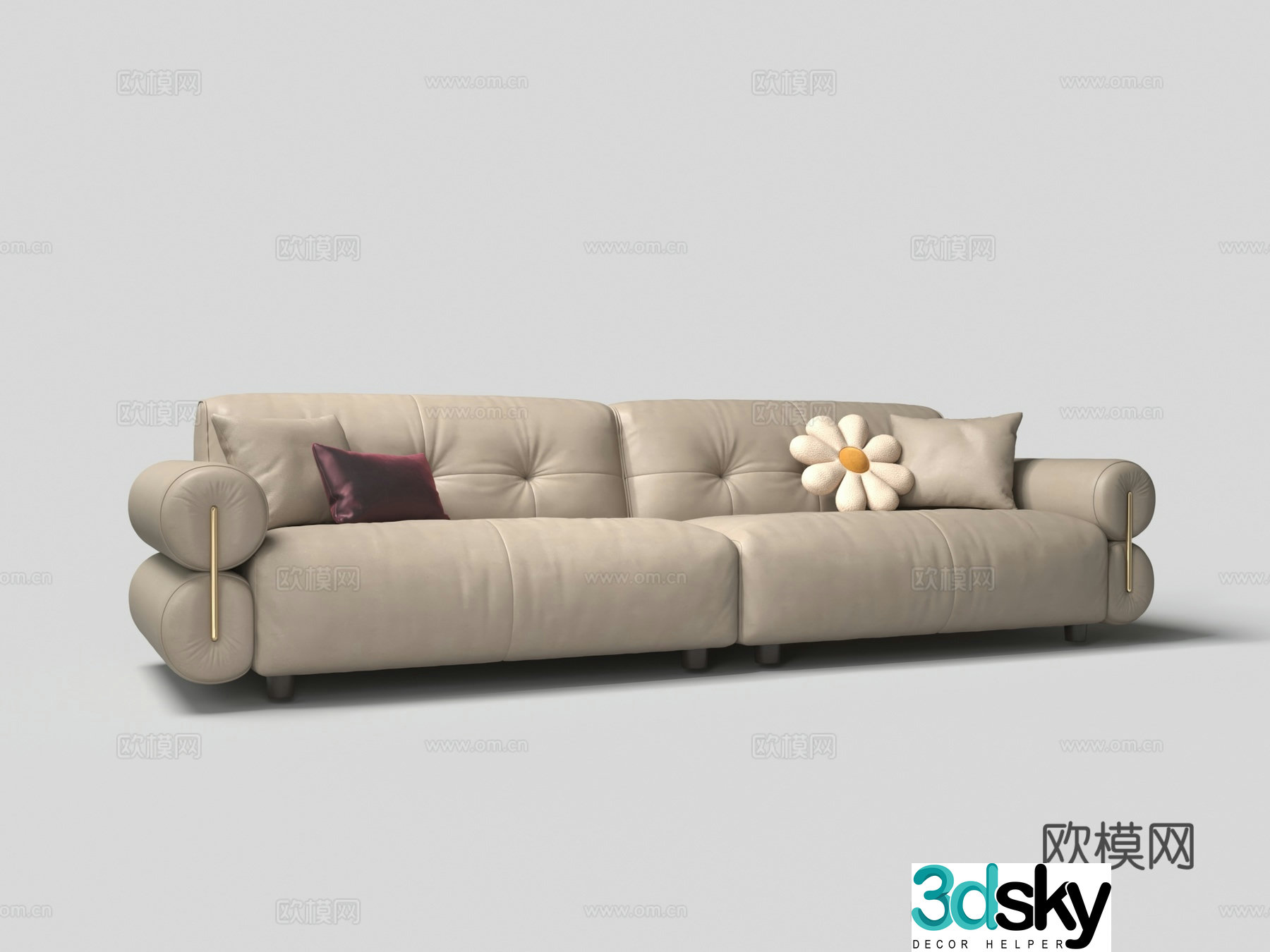 Modern multi-person leather soft bag sofa 3d model