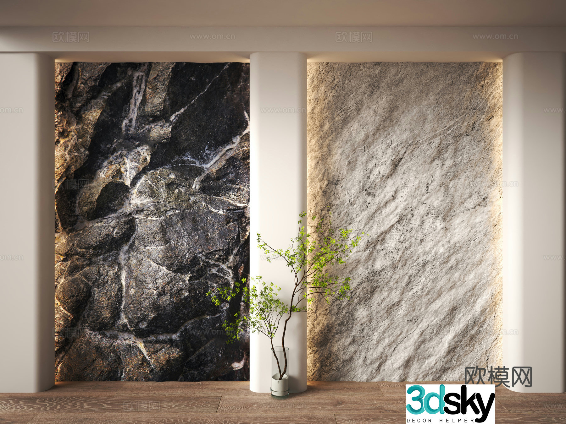 Modern wool stone background wall molten rock 3d model