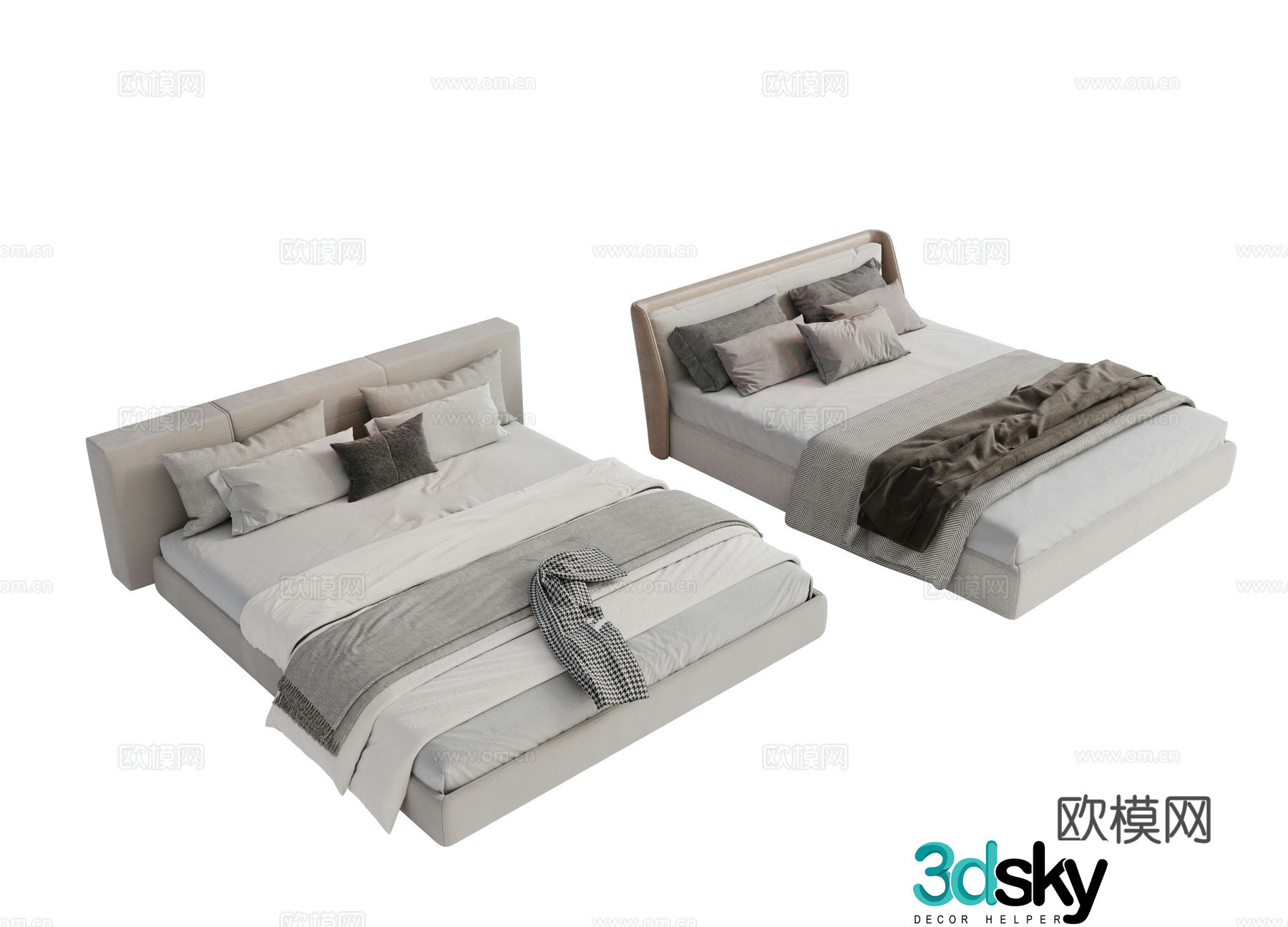 Modern fabric dual bed Main bed bedroom minimalist bed bed Minotti Modern dual bed 3D model