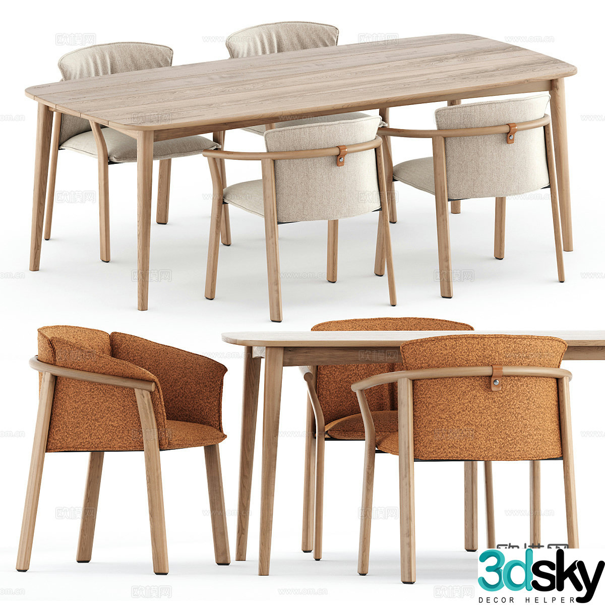 New Chinese dining table and chair 3D model