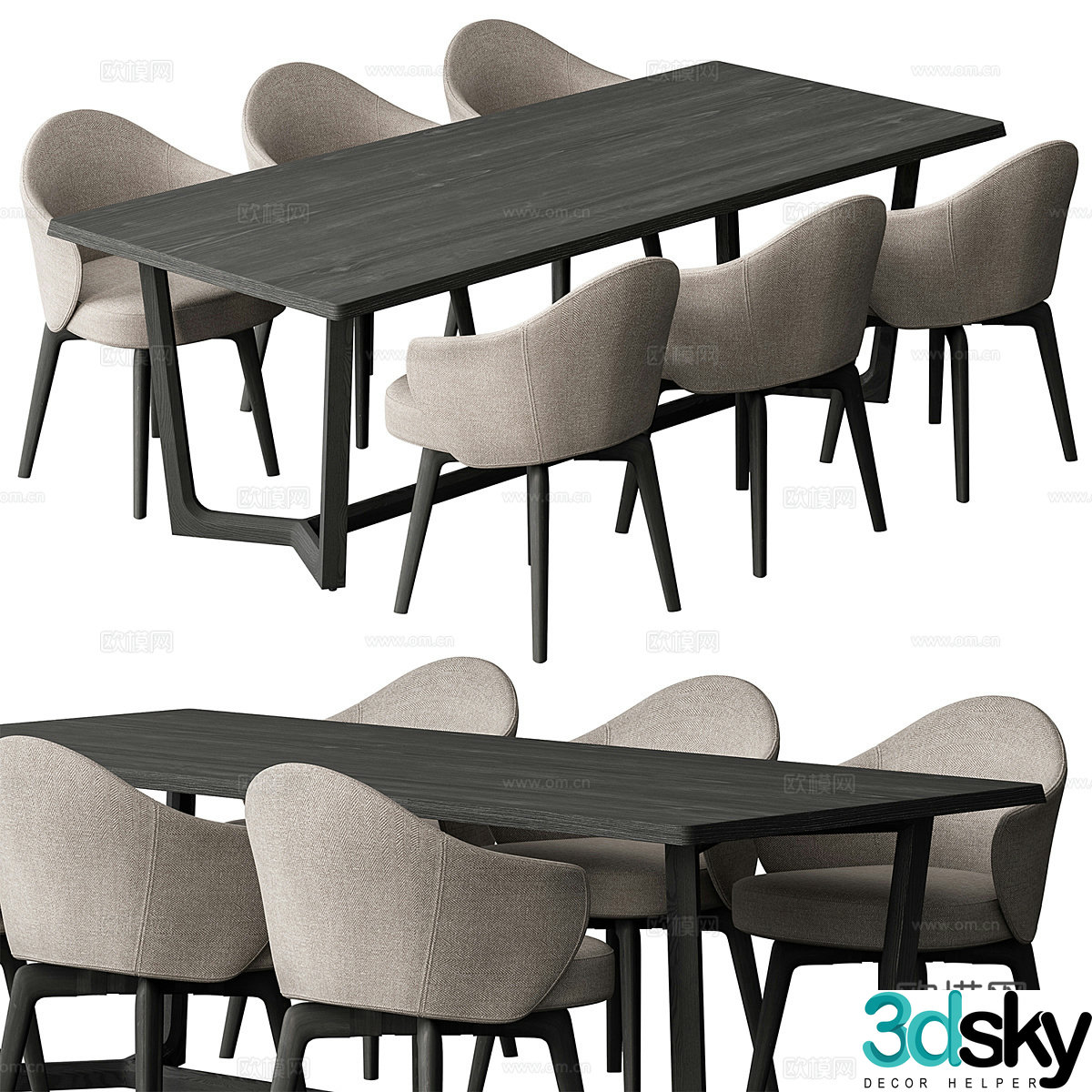 Modern new Chinese dining table and chair 3D model