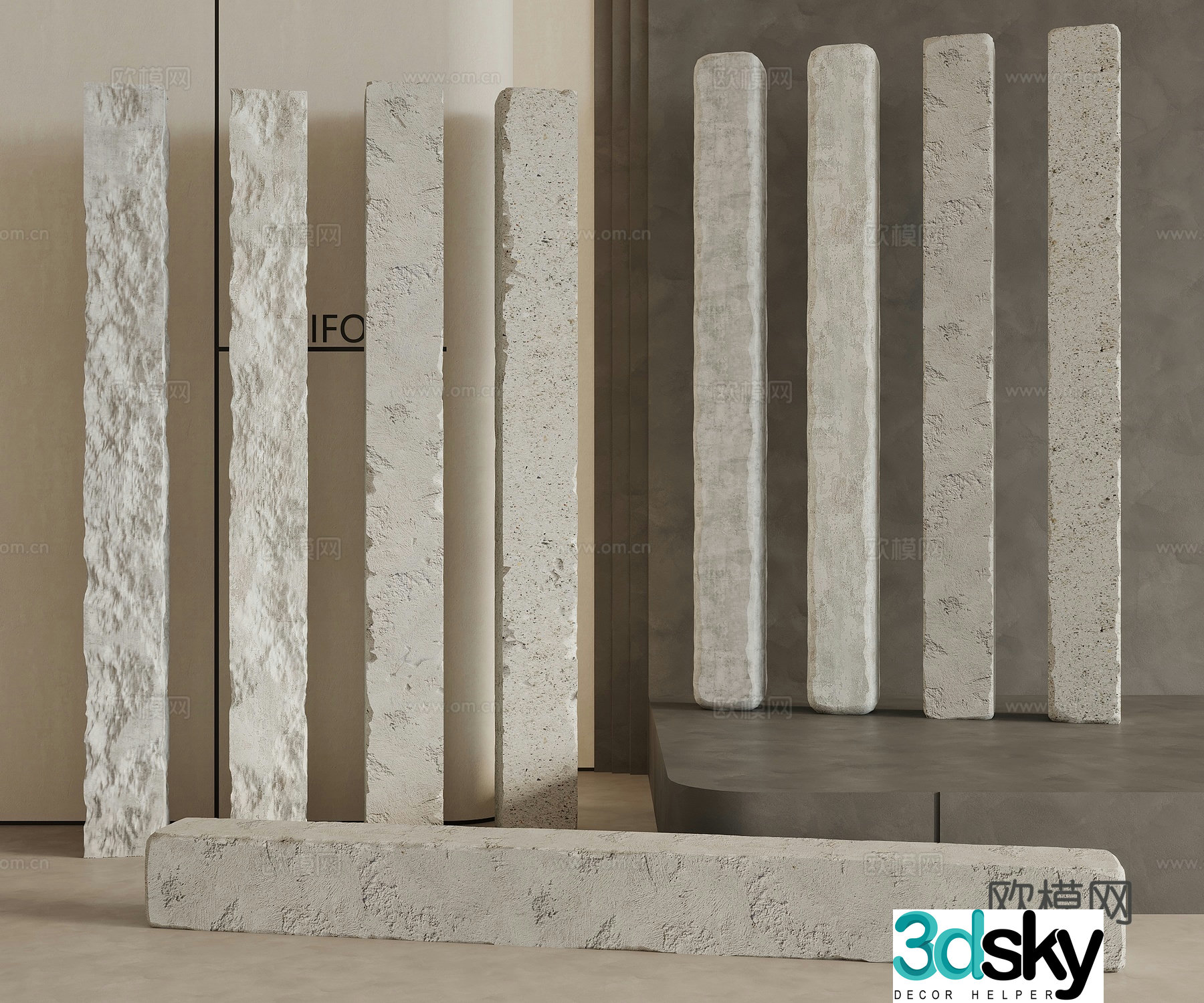 Modern New Chinese Style Chinese Column Square Column Building Components Damaged Stone Column Cement Column 3D Model